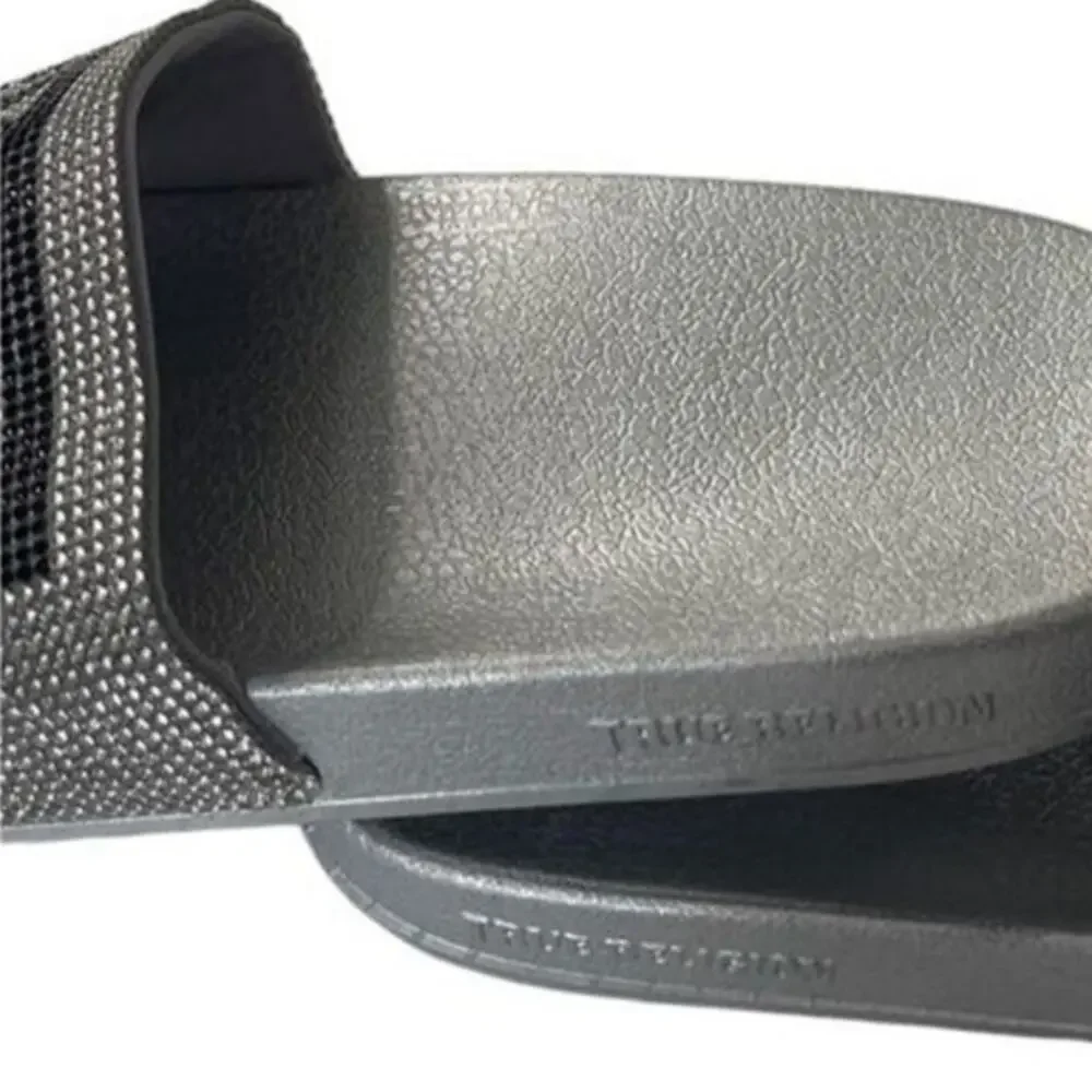 True Religion Crystal Embellished Rhinestone Jasmin Bling Slides Slip On Sandals